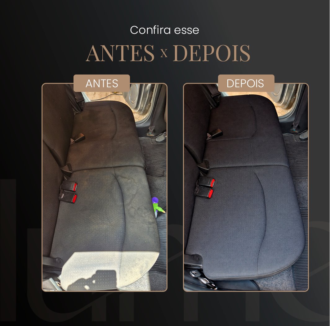 Antes e depois de banco de carro escuro — Lume Higienização