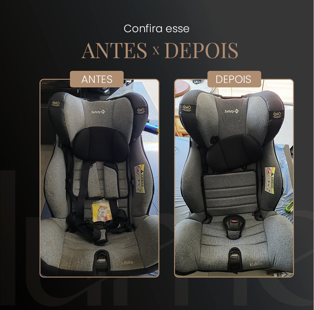 Antes e depois de bebê conforto higienizado — Lume Higienização