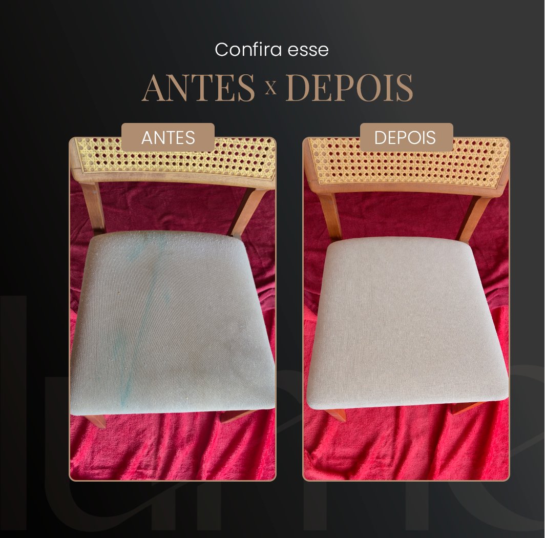 Antes e depois de cadeira de jantar — Lume Higienização