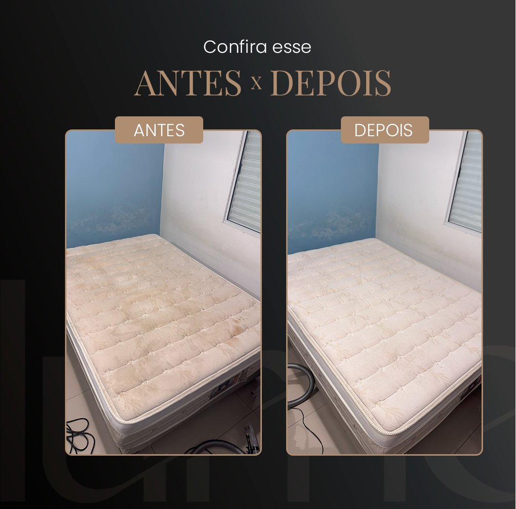 Antes e depois de colchão higienizado — Lume Higienização