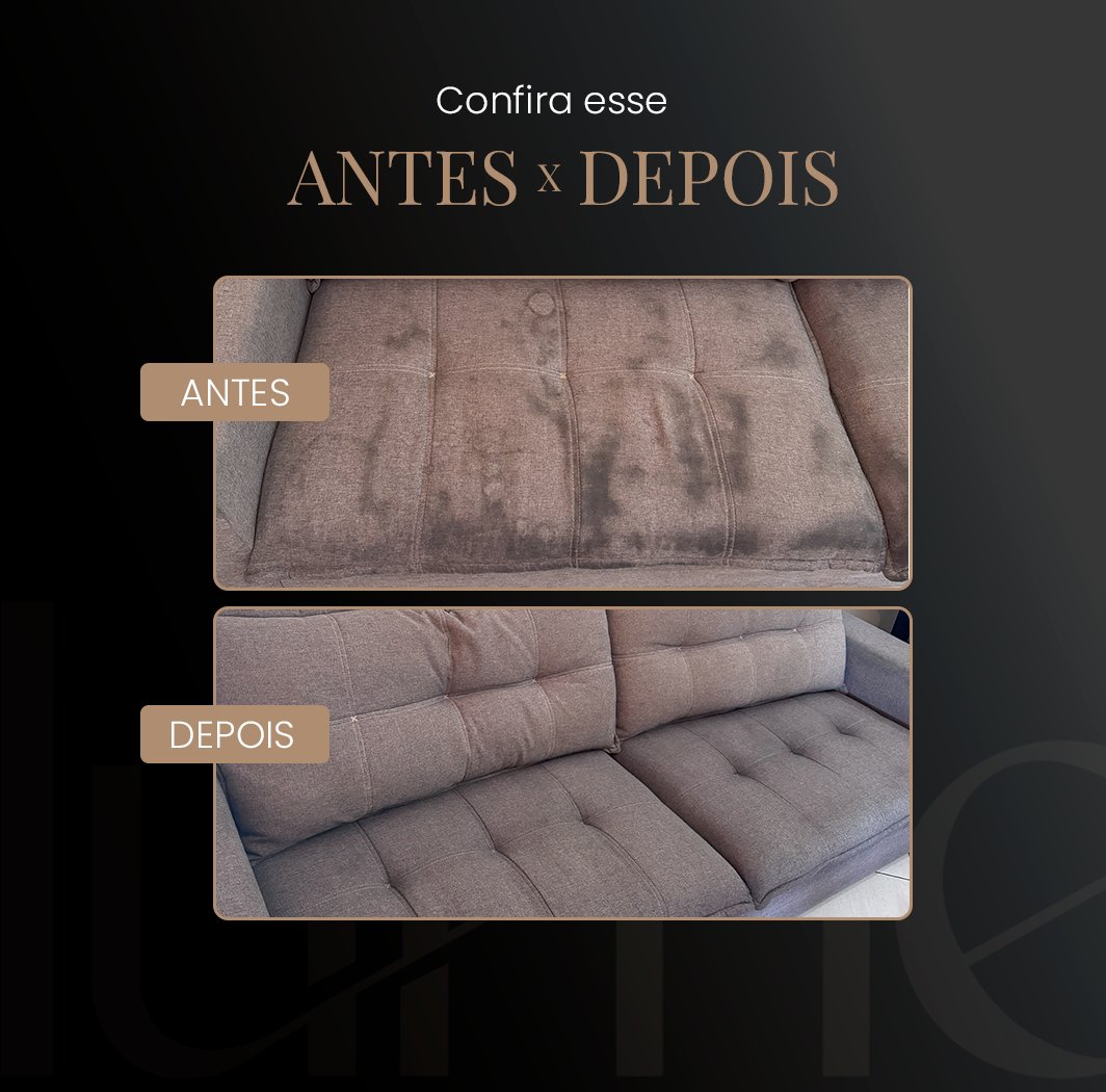 Antes e depois de higienização de sofá — Lume Higienização