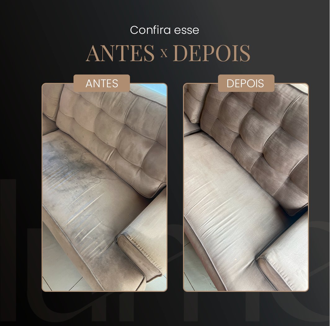 Antes e depois de sofá em suede — Lume Higienização